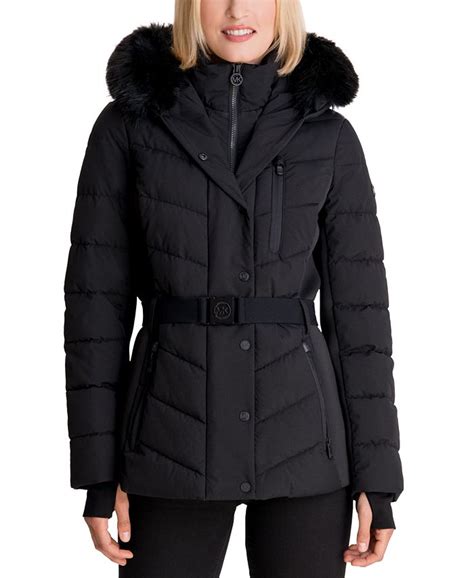 michael kors women's faux fur trim hooded puffer coat|macy's Michael Kors puffer coat.